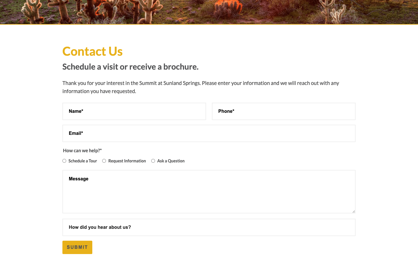 The Summit at Sunland Springs contact form for location-specific inquiry routing