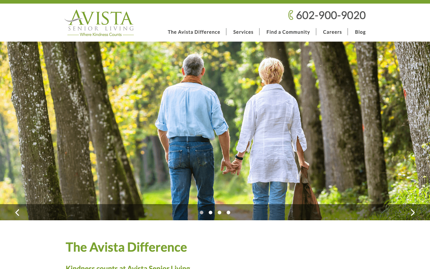 Avista Senior Living website showing shared layout patterns with community-specific presentation