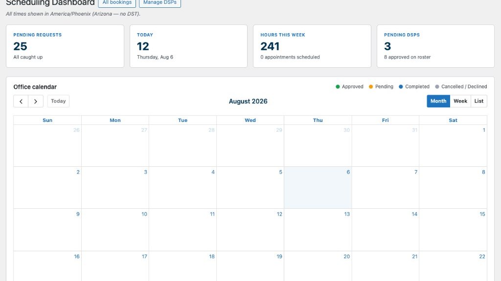 Endeavor DDD office scheduling dashboard for coordinating provider availability and family service requests