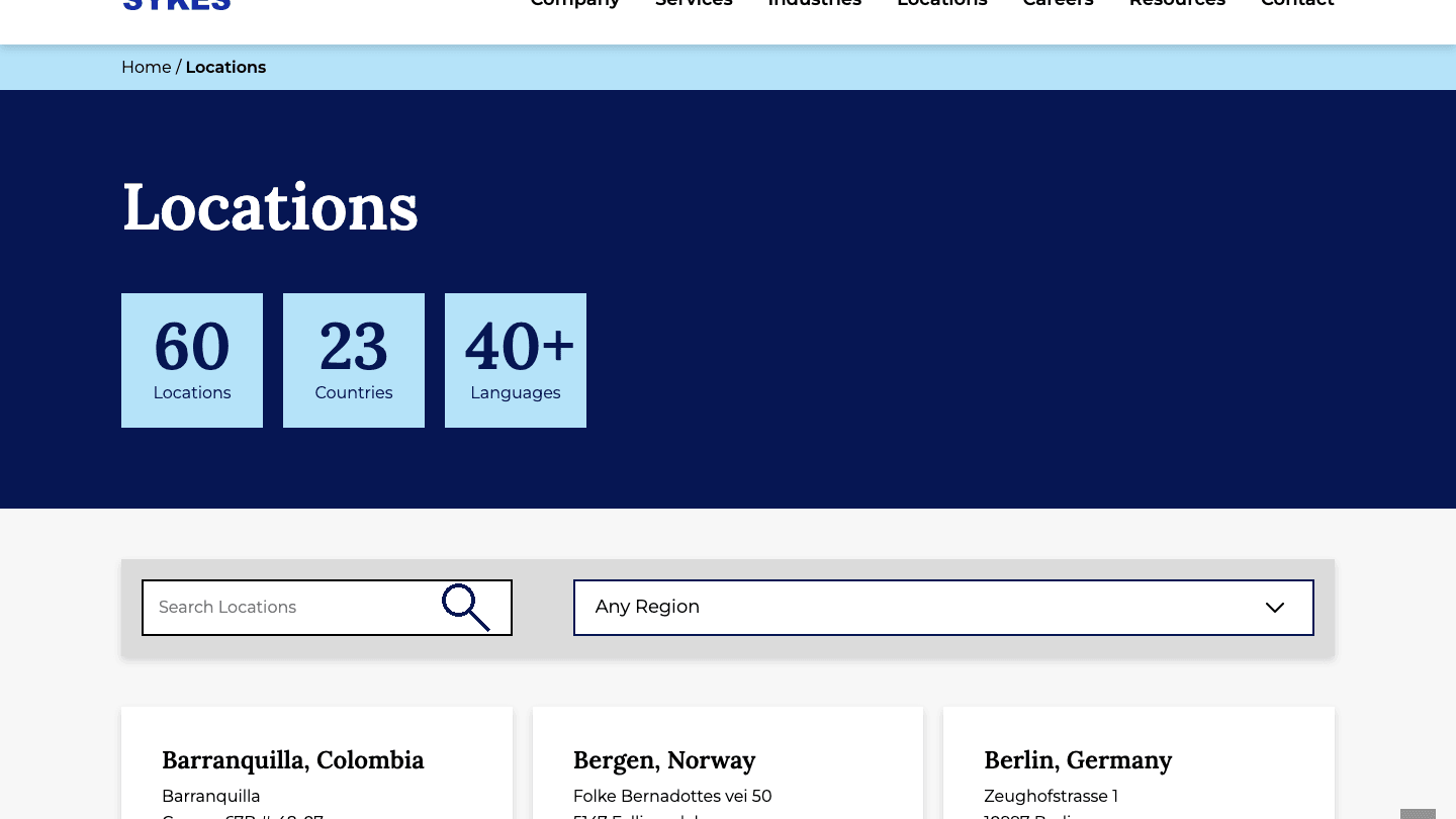 SYKES global website built on a shared WordPress design and publishing system