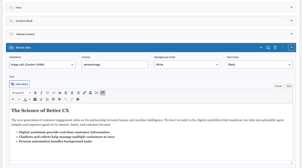 SYKES regional content editor using shared ACF modules within the global design system