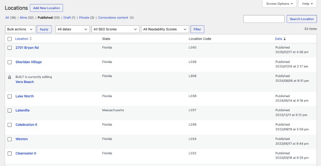 Location management showing all facilities in the network