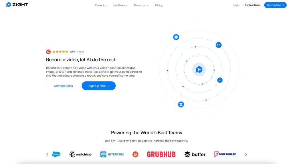 Zight marketing website showing product messaging, calls to action, and visual communication features